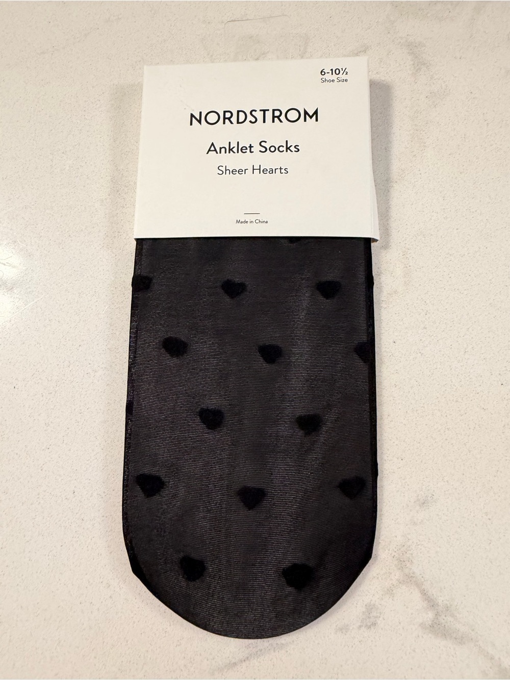 Nordstrom Black Sheer Hearts Anklet Socks NWT